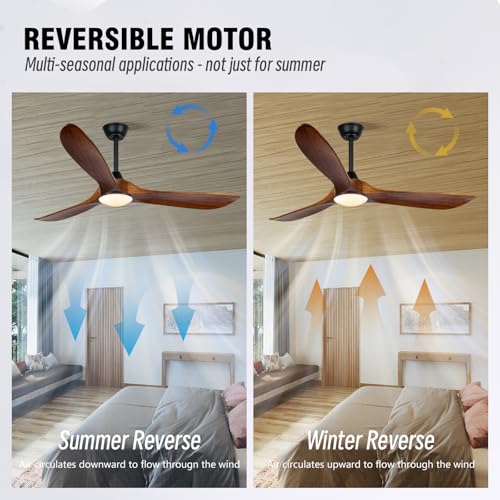 AUNLPB Ceiling Fan with Lights, 52 inch Solid Wood Indoor/Outdoor Ceiling Fans for Patios,Damp Rated Propeller Ceiling Fan for Porch,Farmhouse,Reversible Quiet DC Motor ETL Listed, Memory Function by AUNLPB - Used condition - Image 3