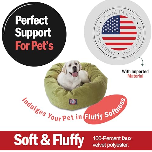Image of Majestic Pet 40 Inch Micro Velvet Calming Dog Bed Washable - Cozy Soft Round Dog Bed with Spine for Head Support - Fluffy Donut Puppy Mat 40x29x9 (inch) Large - Apple (2025)