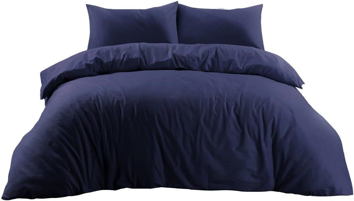 GMTEXTILES 100% polyCotton Bedding Duvet Cover Sets. (Single, Navy)