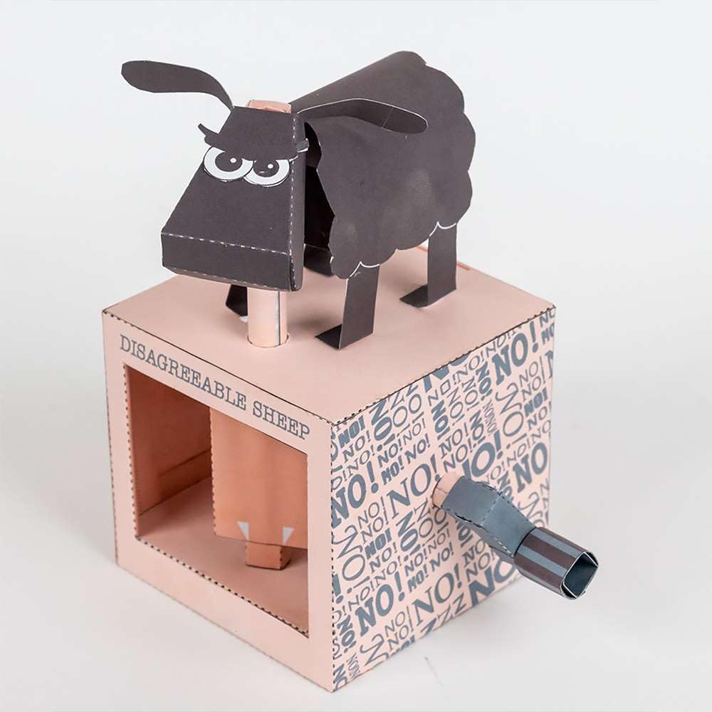 Yes/No Sheep Paper Animation Kit, Rob Ives DIY Papercraft Sheep Model with Head Nodding Motion, STEM Craft Kit - Image 3