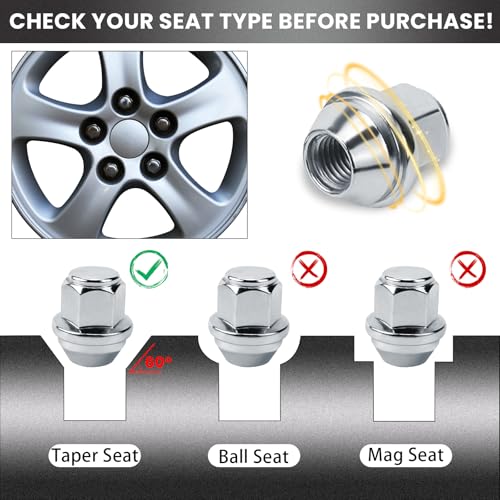 UVVRUR 20 Stück Radmuttern Radmutterkappen Chrom Schrauben Kappen Geschlossen Kegelbund 60° Radmuttern M12x15 für die meisten Ford Fiesta Focus Fusion (B-M12X1.5,Silber)