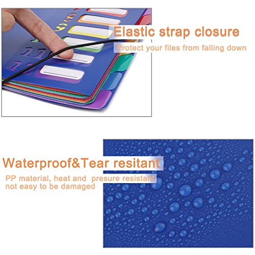 Edufun Expanding File Folder, File Organizer : 24 Pocket, Letter Size Hold 240 Sheets, Plastic Rainbow Lining, Colored Filing Folder Designed For Home, Office, School - Blue Cover #TOP1