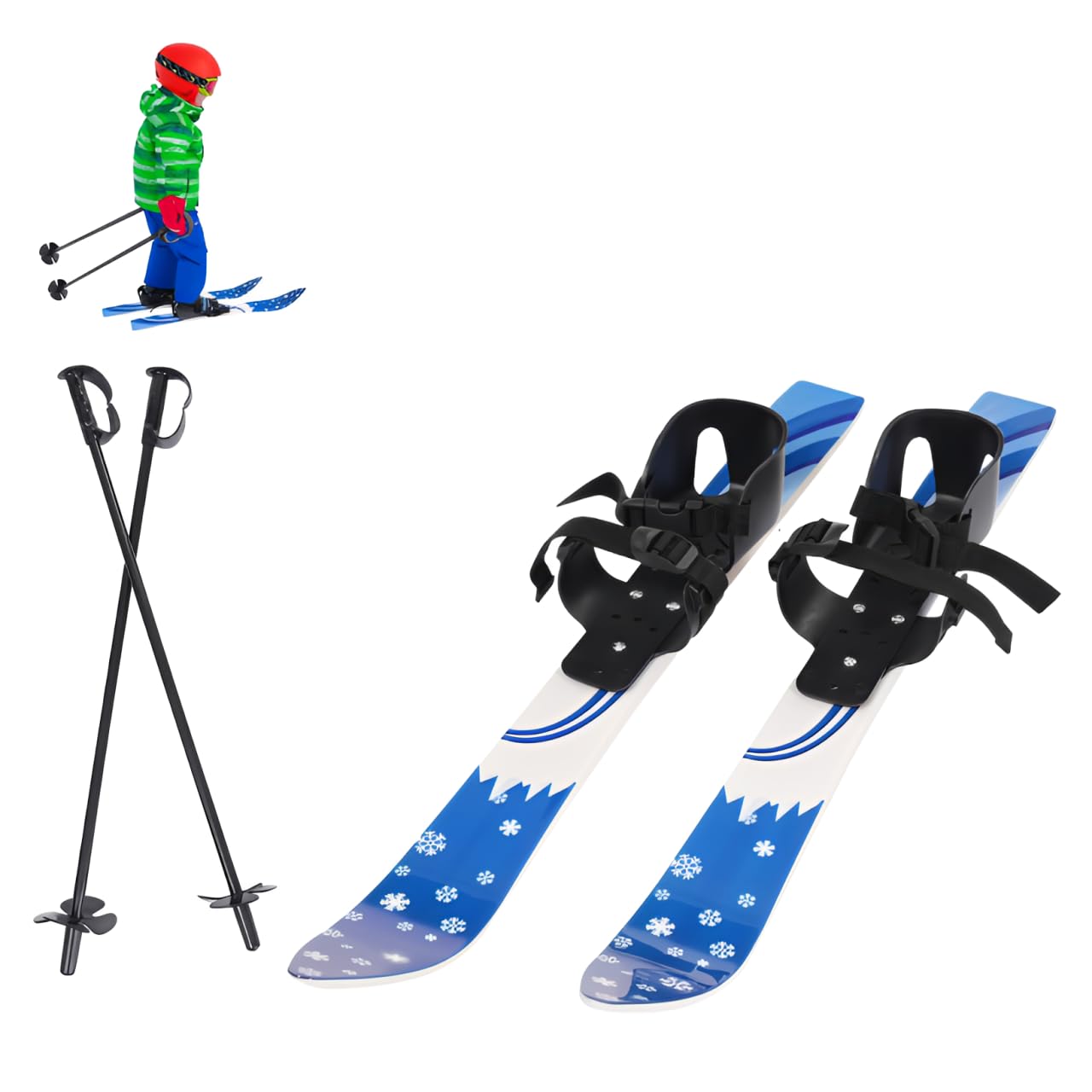 Set da sci per bambini, snowboard con 2 bastoni da sci, fissaggio bidirezionale, capacità di carico 50 kg, 2-8 anni Snowboard per principianti (blu)