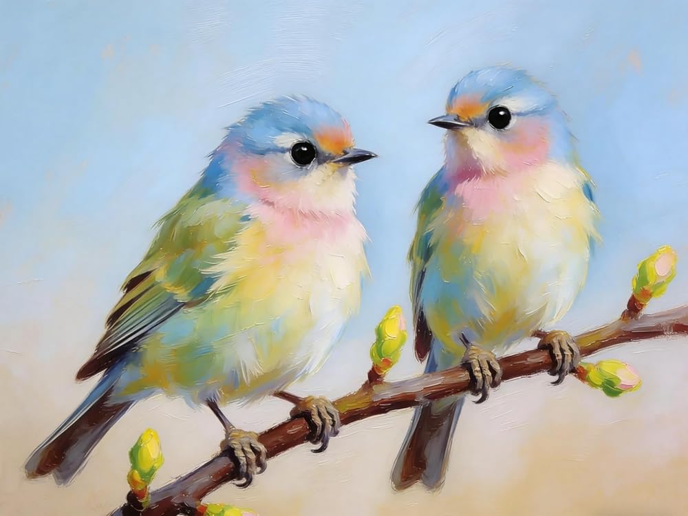 Brennora 5D Diamond Painting Kits Full Drill Round Gem Two Birds DIY Arts and Crafts Home Wall Decor Gift 40x50cm
