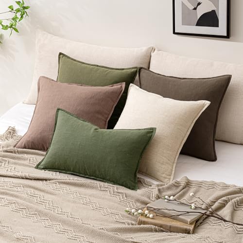 Image of 24x24 Inch Set of 2 Decorative Linen Solid Throw Pillow Covers Boho Accent Farmhouse Couch Pillowcases Modern Netural Euro Home Decor for Couch Sofa Living Room Bed,Dark Coffee