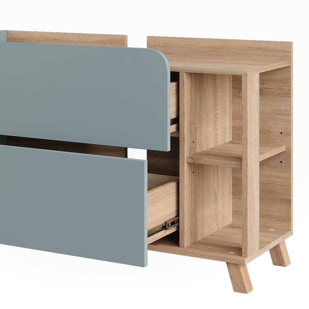 Vicco Mobiletto per lavabo Karen, Sonoma/blu, 100 x 65 cm con 2 cassetti, per montaggio sotto il lavabo con apertura per sifone
