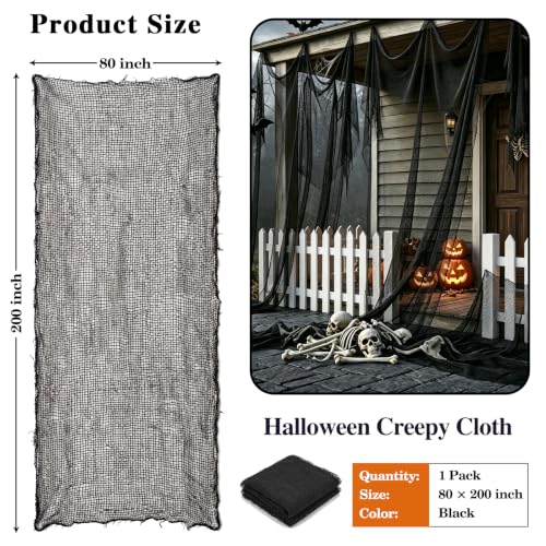 Image of ZeeDix Halloween Black Creepy Cloth 80 x 200 Inch Giant Spooky Cheesecloth Halloween Decoration Scary Gauze Cloth for Party Supplies Haunted Houses Outdoor Yard Home Wall Doorways Decor