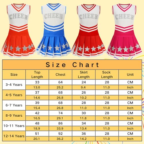 Girls Cheerleader Costume 5 PCS Shiny Star Style Kids Cheerleader Outfit with Pull Ring Pom Poms, Top, Skirt - Image 3