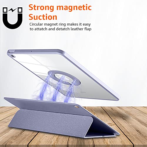 Image of Amazon Basics Magnetic Case Cover for Apple iPad 10.2 inch 2021 9th /8th /7th Gen with Trifold Stand Detachable Case, Transparent Back, Soft Sides, Sleep /Wake Case, Pencil Holder - Lavender