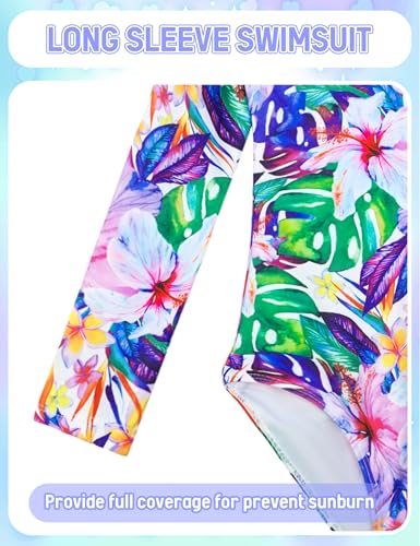 Image of Girls Long Sleeve Swimsuit Zipper Rash Guard Bathing Suit Swimwear with UPF 50+ Sun Protection for Toddler Kids