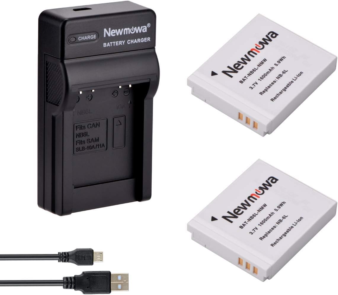 Newmowa NB-6L NB-6LH Battery (2 Pack) and USB Charger Kit for Canon NB-6L NB-6LH and Canon Powershot D10, D20, D30, S90, S95, S120, SD770 is, SD980 is
