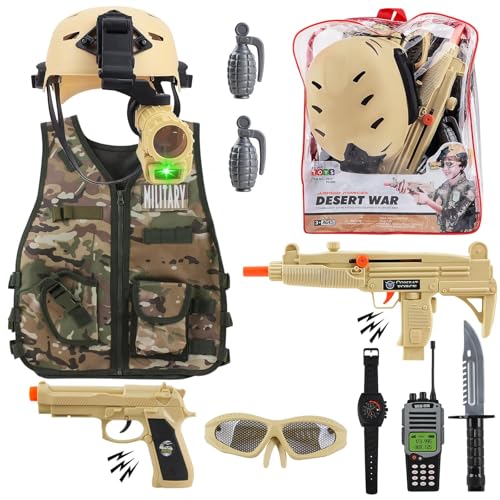 deAO Militärsoldat Tarnung Kostüm Set mit Helm, Spielzeug-Schrotflinte, Spielzeuggranaten, Zubehör für Militärsoldaten und Aufbewahrungsrucksack - ideal für Kinder deAO Militärsoldat Tarnung Kostüm Set mit Helm, Spielzeug-Schrotflinte, Spielzeuggranaten, Zubehör für Militärsoldaten und Aufbewahrungsrucksack - ideal für Kinder