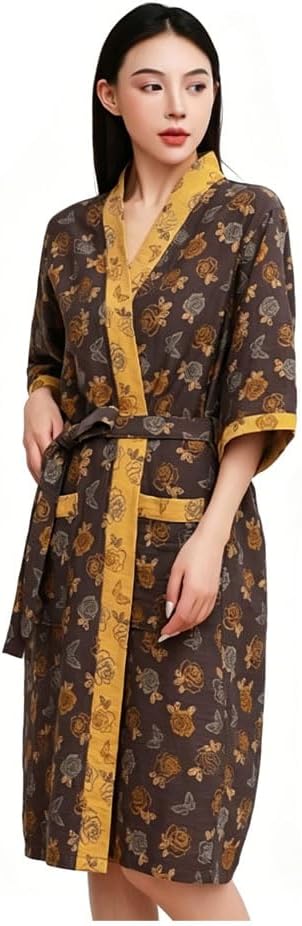 Summer Cotton Double Gauze Ladies Bathrobe Nightdress Longwear Sleepwear Summer Casual Loungewear Robe