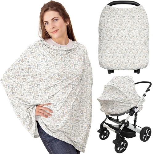 Image of KeaBabies Nursing Cover, Breastfeeding Cover for Women - Baby Car Seat Canopy Girl, Boy, Multi-Use Baby Carseat Canopy, Breastfeeding Essentials for Nursing, Breathable, Lightweight & Soft (Prairie)