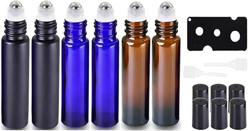 HINNASWA Botellas enrollables de aceite esencial, botellas de vidrio rellenables vacías, botella de vidrio a prueba de fugas, bolas de acero
