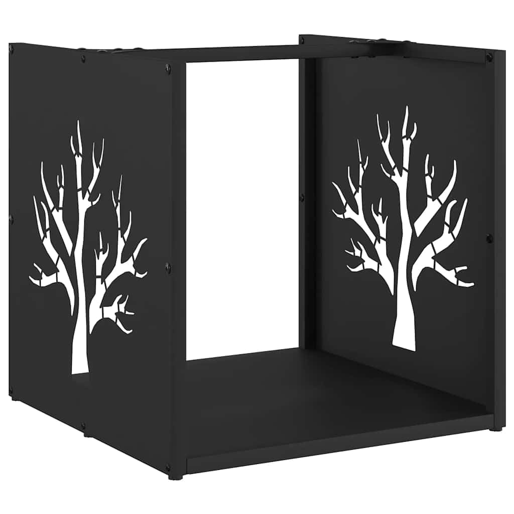 vidaXL firewood rack black cold-rolled steel log holder 40x40x40 cm - indoor wood storage shelf with large capacity for fireplace