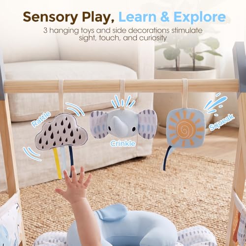 PlayPals Wooden Baby Play Mat Gym with 3 Sensory Toys for Newborns 0+Months - Image 6