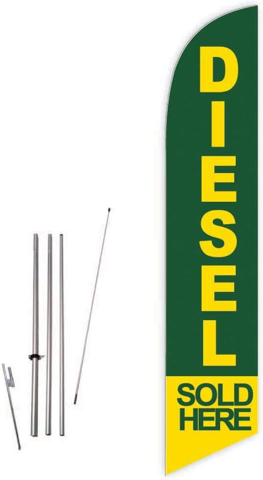 Diesel Sold Here (Green) Feather Flag with Complete 15ft Pole kit and Ground Spike