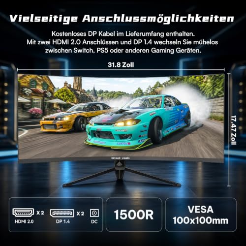 Great voell 34 Zoll 240Hz Ultrawide Curved Gaming Monitor 1440P 127% sRGB – Ansicht 6