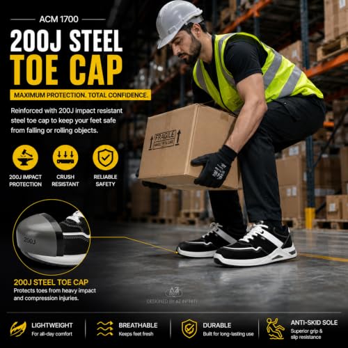 Image of Allen Cooper Safety Shoe ACM 1700 | Washable Micro-Fibre Upper, Protective Steel Toe, Anti-Skid Sole, Water & Oil Resistant | Size 07 INDIA /UK