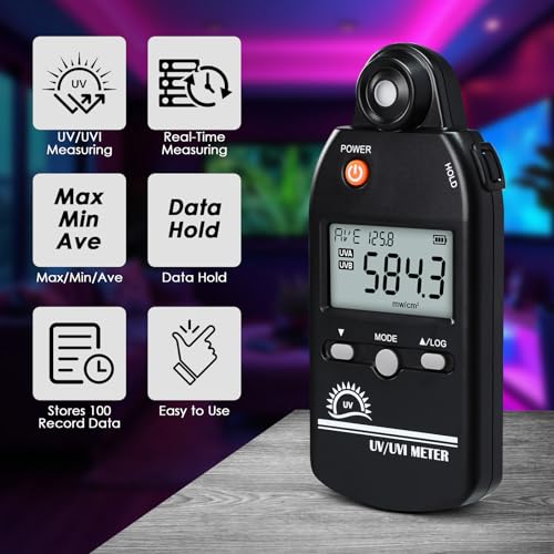 JuviPerpric UV Meter, UV Index Meter, 280-400 nm Handheld Digital Radiometer UVA/UVB/UVI Meter, 0-5000 μW/cm² Measuring Range UV Light Detector for Reptiles - Thumbnail 2