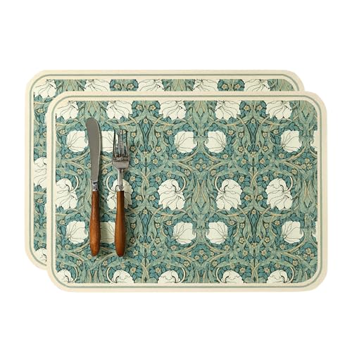 Image of Premium Faux Leather Placemats Ornate Teal | Floral Pattern | Waterproof, Heat Resistant, Washable Dining Table Mats (Pack of 2)