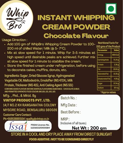 Image of WhipBro Whipping Cream Powder | Chocolate Flavour | Baking & Dessert Use (200 g)