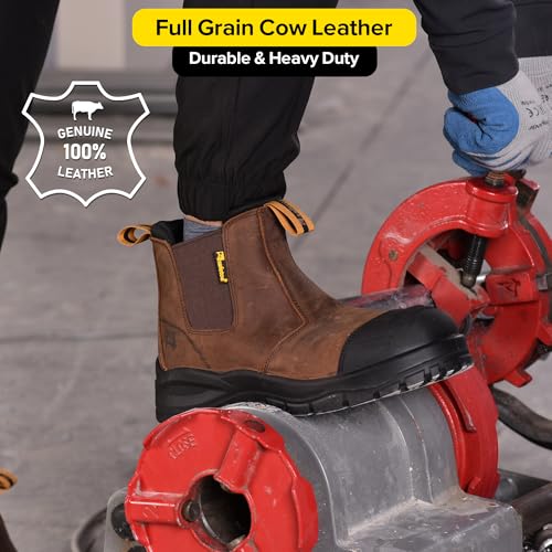 Image of Mens Work Boots Steel Toe Chelsea Safety Boots Cow Leather Waterproof Lightweight Working Shoes