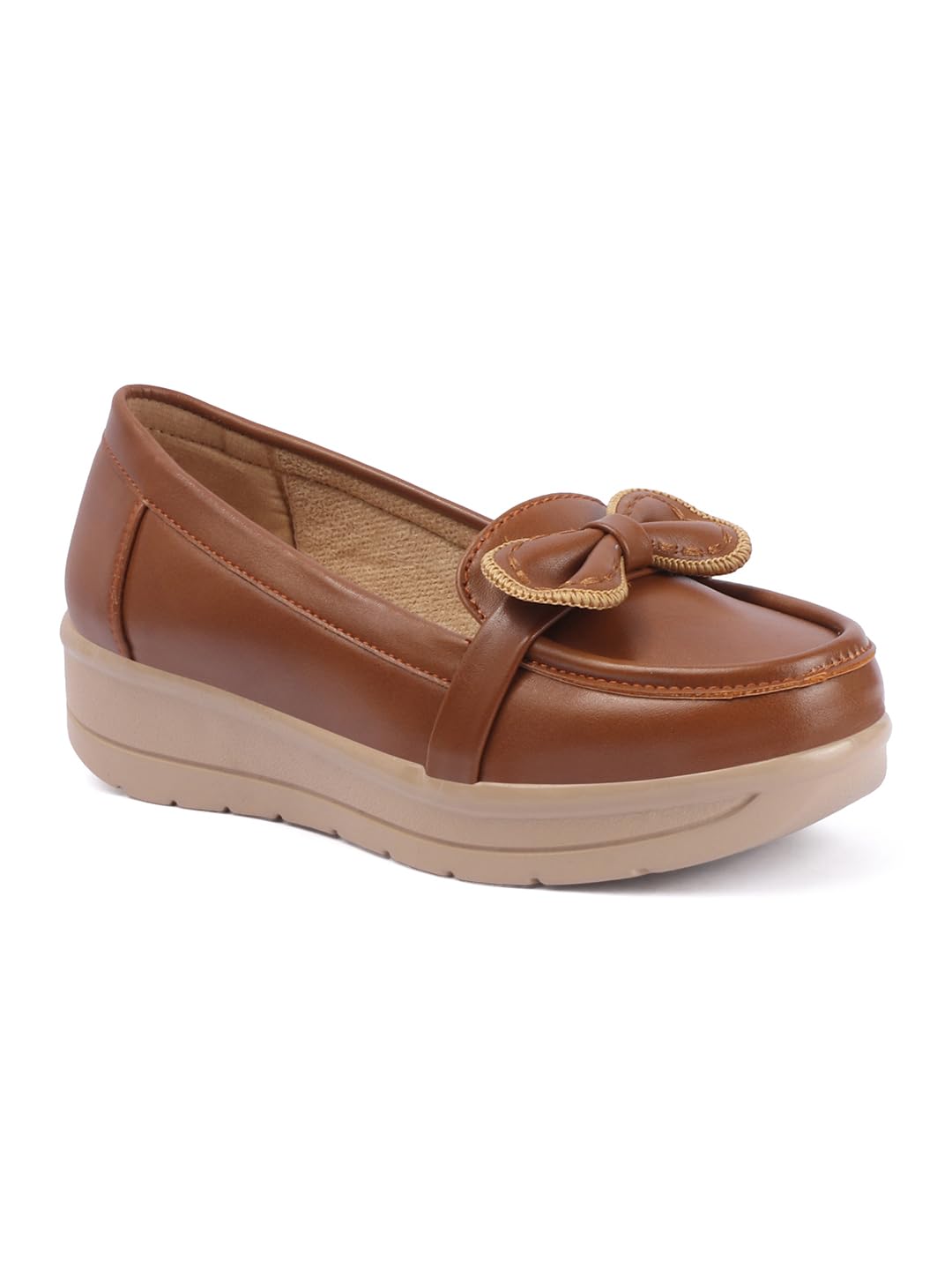 Women’s Beige Printed Wedge Loafers with Cushioned Insole, Slip-On Comfortable Casual and Office Wear Stylish Shoes-image-10