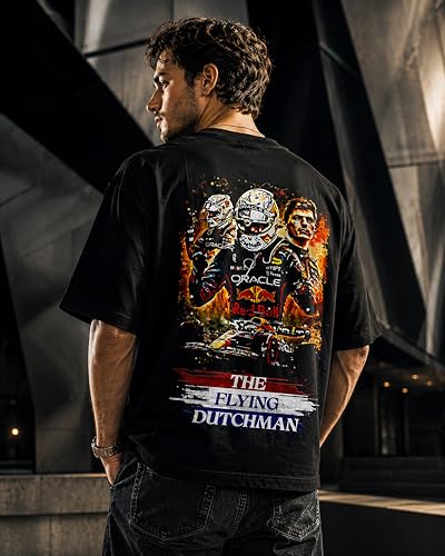 Image of Men's Cotton Oversized T-Shirt - Relaxed Fit Half Sleeve F1 Graphic Print Tee for Streetwear & Casual Outings - Black
