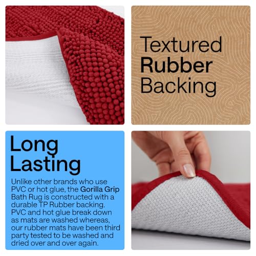 Image of Gorilla Grip Luxury Chenille Bathroom Rug Mat, 60x24, Extra Soft and Absorbent Shaggy Rugs, Machine Wash Dry, Perfect Plush Carpet Mats for Tub, Shower, and Bath Room, Red