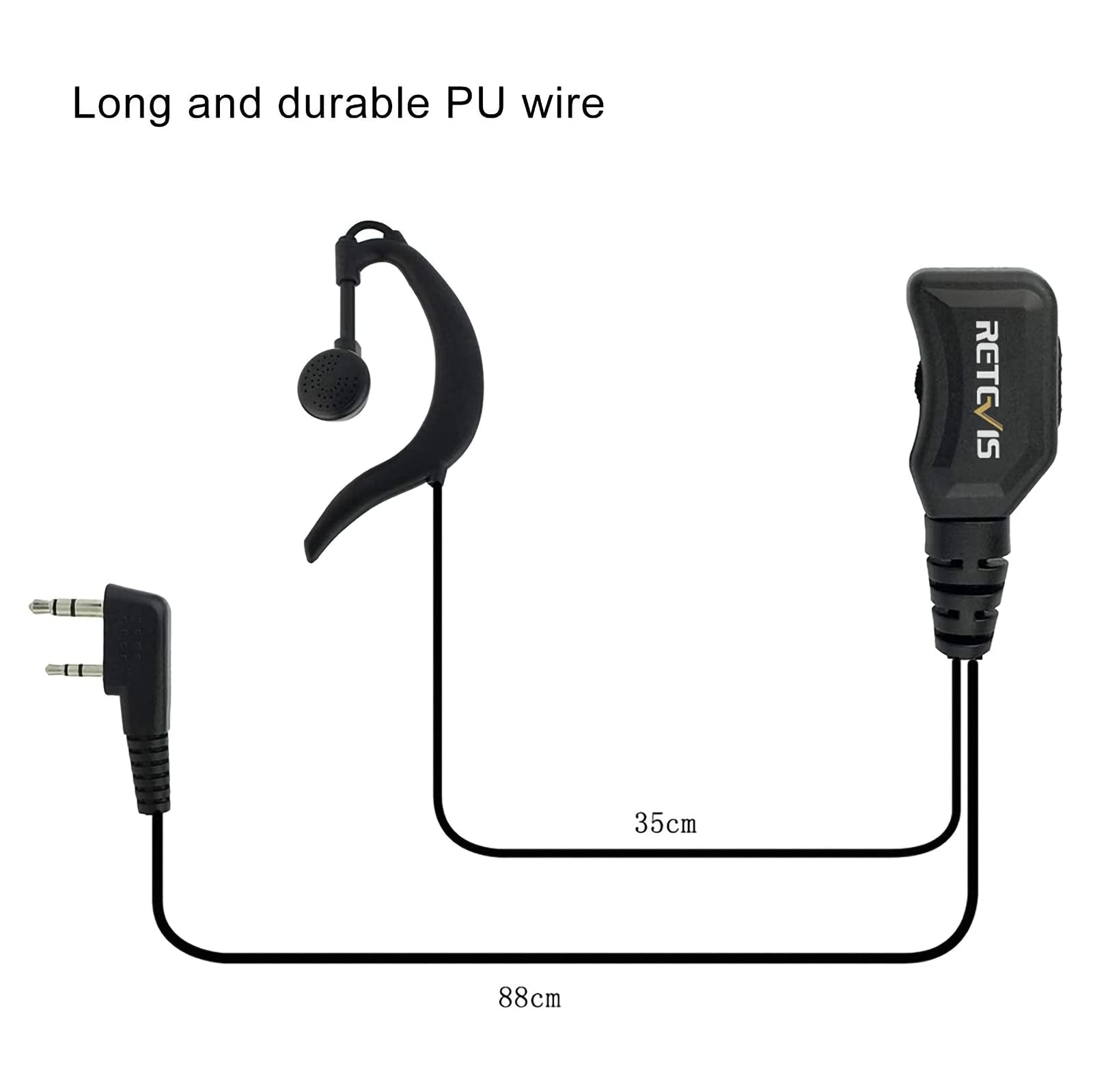 Retevis R111 Talkie Walkie Écouteur 2 Broches Volume Réglable Oreillette Type G Casque Compatible avec Talkie Walkie RT24 RT22 RT27 RT5 BaoFeng BF-888S BF-88E UV-5R Sunreal Kenwood (2 Pcs)