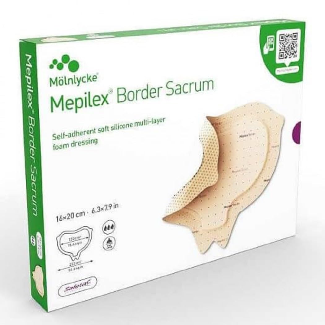 Border Sacrum – Soft Silicone Multi-Layer Foam Dressing | Self-Adherent | Reduces Pressure Ulcers by Up to 88% | 16 × 20 cm (6.3 × 7.9 inch)