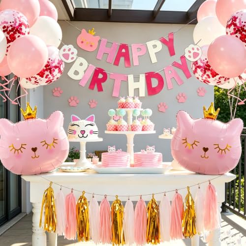 Pink Cat Birthday Decorations Kitty Cat Themed Birthday Party Decor Balloon