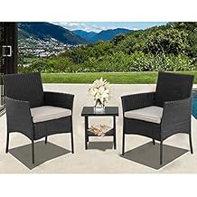 BMS Patio Furniture Sets 3 Pieces Outdoor Bistro Set Rattan Chairs Wicker Conversation Sets with Table Outdoor Garden Furniture Sets,Black