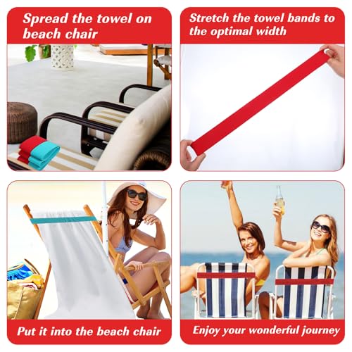 Handtuchbänder für Strandstühle und Kreuzfahrtstühle, 4 Stück, elastische Handtuchclips, unverzichtbares Kreuzfahrtaccessoire Damen, Stuhlbänder Pool, winddichte Handtuchbänder für Ferienhaus