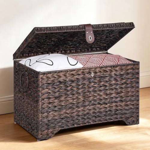 200L Handwoven Wicker Storage Basket with Lid, Large Storage Trunk