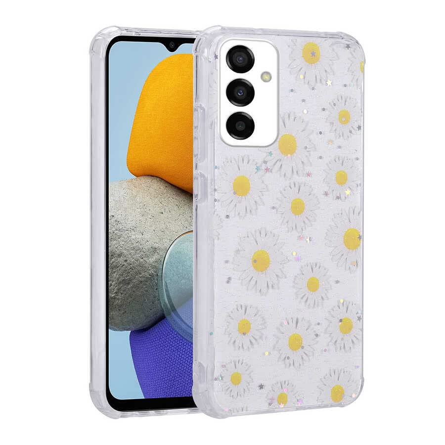 Zore Galaxy ile uyumlu M23 Kılıf Simli Desenli Kamera Korumalı Parlak Zore Popy Kapak Papatya