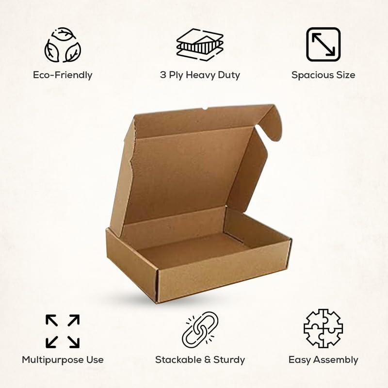 ADDANBI 3ply Self Locking corrugated box, Brown 14x12x3.5 PCs 20 Size High Strength Self Locking Corrugated Box, Storage Packaging Box 2