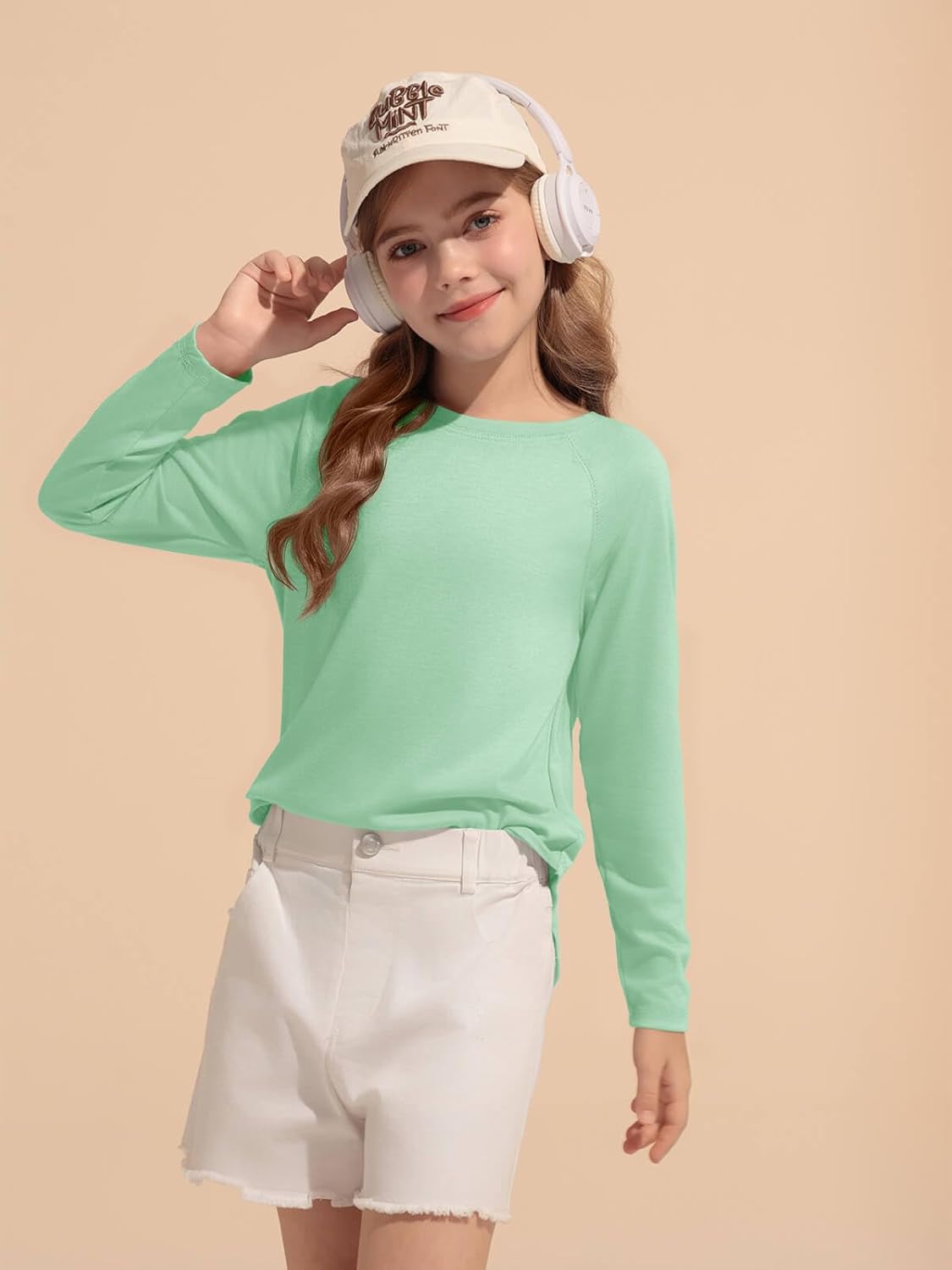 Haloumoning Girls Raglan Long Sleeve Shirts Kids Curve Hem Crewneck Tunic Tops Fashion T-Shirts 5-14Y - Image 2