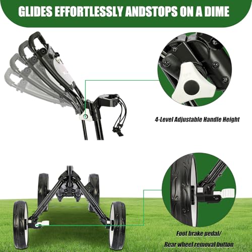 Image of XDriveMax GC53 Stable 4-Wheel Golf Trolley, Compact One-Click Fold Push Cart with Cup Holder, Scorecard Slot & Storage