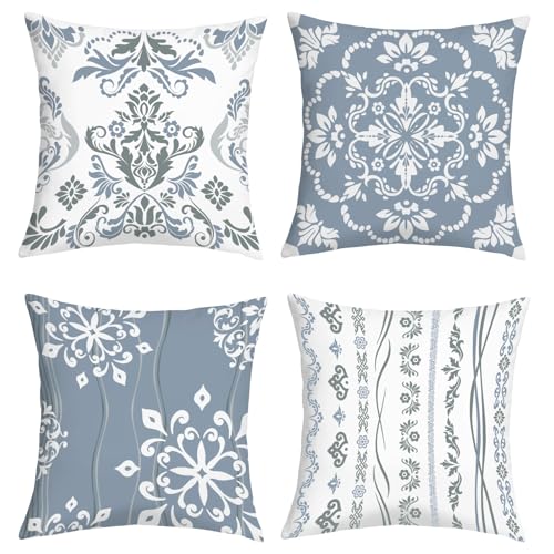Joymaison Vintage Damask Floral Throw Pillow Covers 18x18 Inch Set of 4 Geometric Minimalist Flower Cushion Covers Home Decor for Couch Cushion Cases