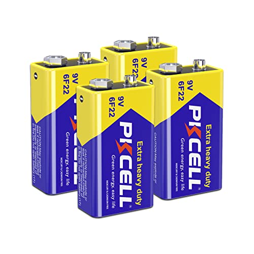 PKCELL 9V Maximum Power Dry Battery (4 Count)– Ultra Long-Lasting 9 Volt Carbon Zinc Battery, 3-Year Shelf Life, Leak-Proof 9V Battery for Smoke Detectors
