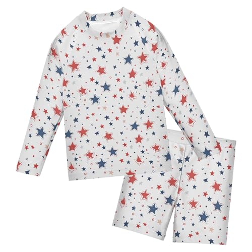 July 4th Independence Day Star Boys Rash Guard Swimsuits Set Long Sleeve Swim Shirts Bathing Suits B0404573