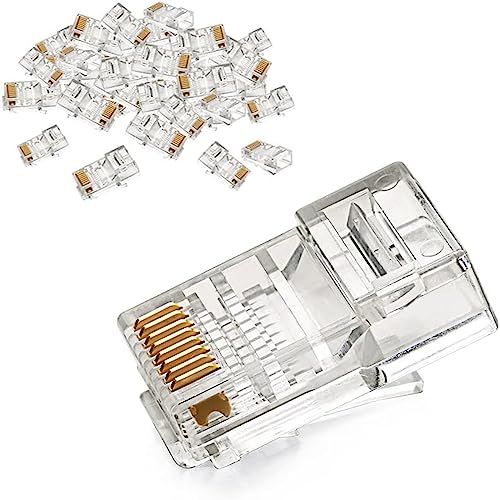 UGREEN RJ45 Connector 50 Pack Cat5e/Cat5 Ethernet Modular RJ45 Plugs Gold Plated Crimp LAN Network End Plugs for Ethernet Cable