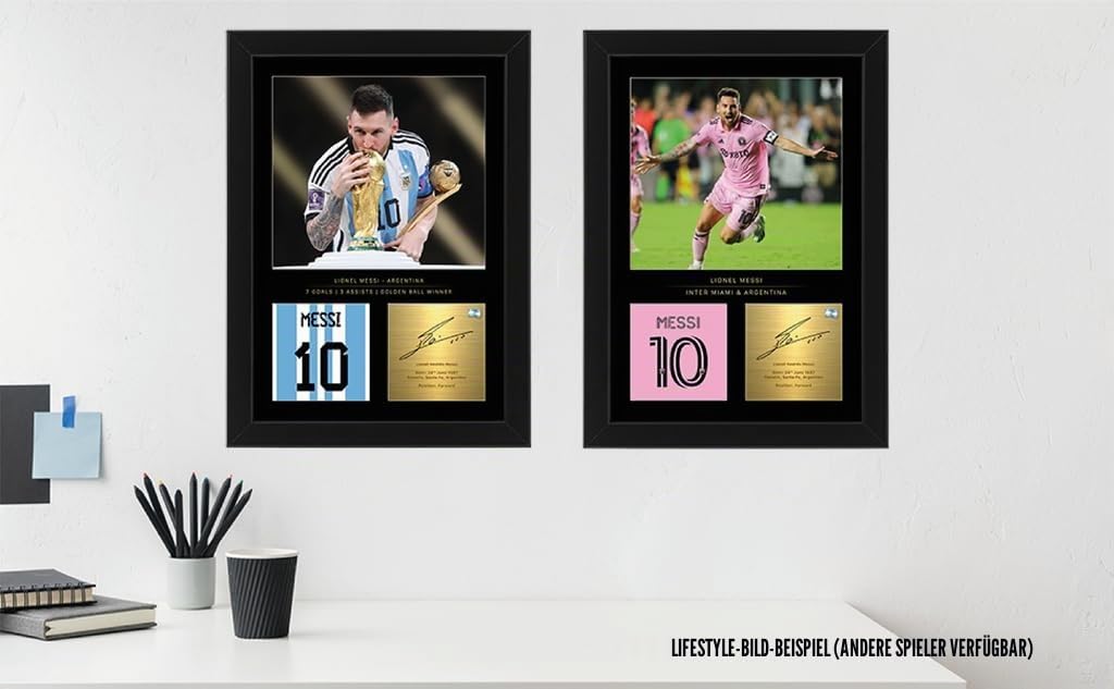 Lionel Messi Feier zur Weltmeisterschaft 2022 - Wandbild mit A4-Foto, mit reproduzierter digitaler Signatur, Geschenk für Fußballfans