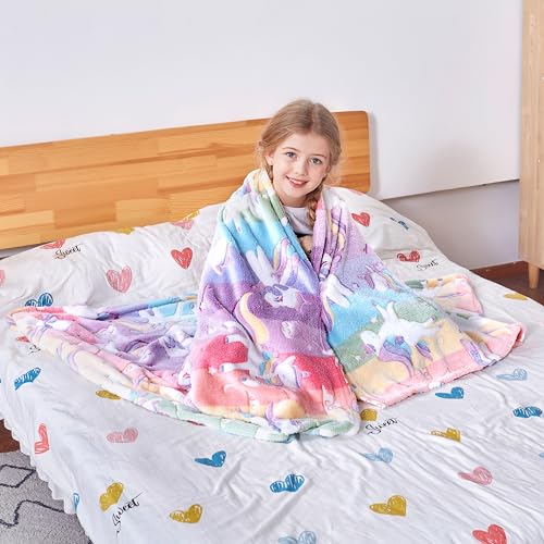 Catalonia Classy Kuscheldecke Kinder Leuchtet im Dunkeln Einhorn, Weich Flauschig Fleece Plüsch Kinderdecke für Sofa Bett, Kuschelig Warme Geschenk Decke für Mädchen, 150 x 130 cm, Einhorn