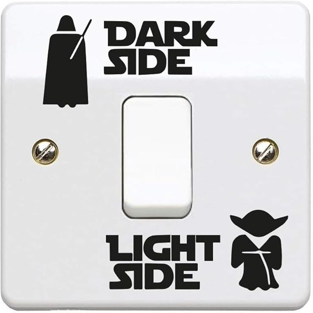 StickerDeen | Dark Side Light Side Light Switch Vinyl Decal Sticker (Kids Room, Man Cave, Home, Boys, Girls, Children, Adults) - UK Made (Black) (Pack of 1)