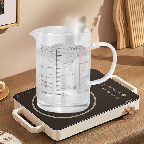 Image of 400ml /13.52oz Microwave Safe Glass Measuring Cup | Heat Resistant Borosilicate, V-Shaped Spout, Clear Scale, Multipurpose for Kitchen, Coffee & Yogurt(400ml /13.52oz)
