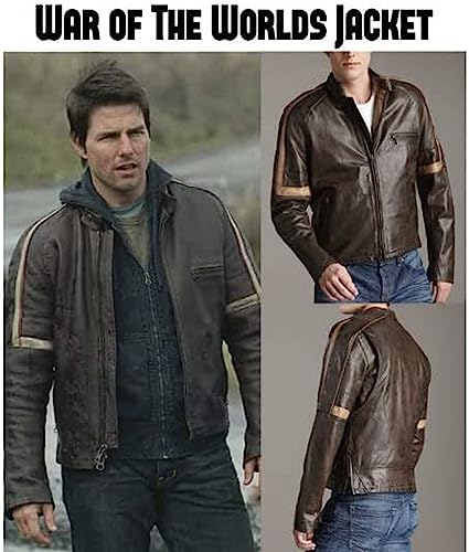 Tom Cruise War of the World Jacket - Vintage Brown Leather Motorcycle Cafe Racer Jacket for Men3